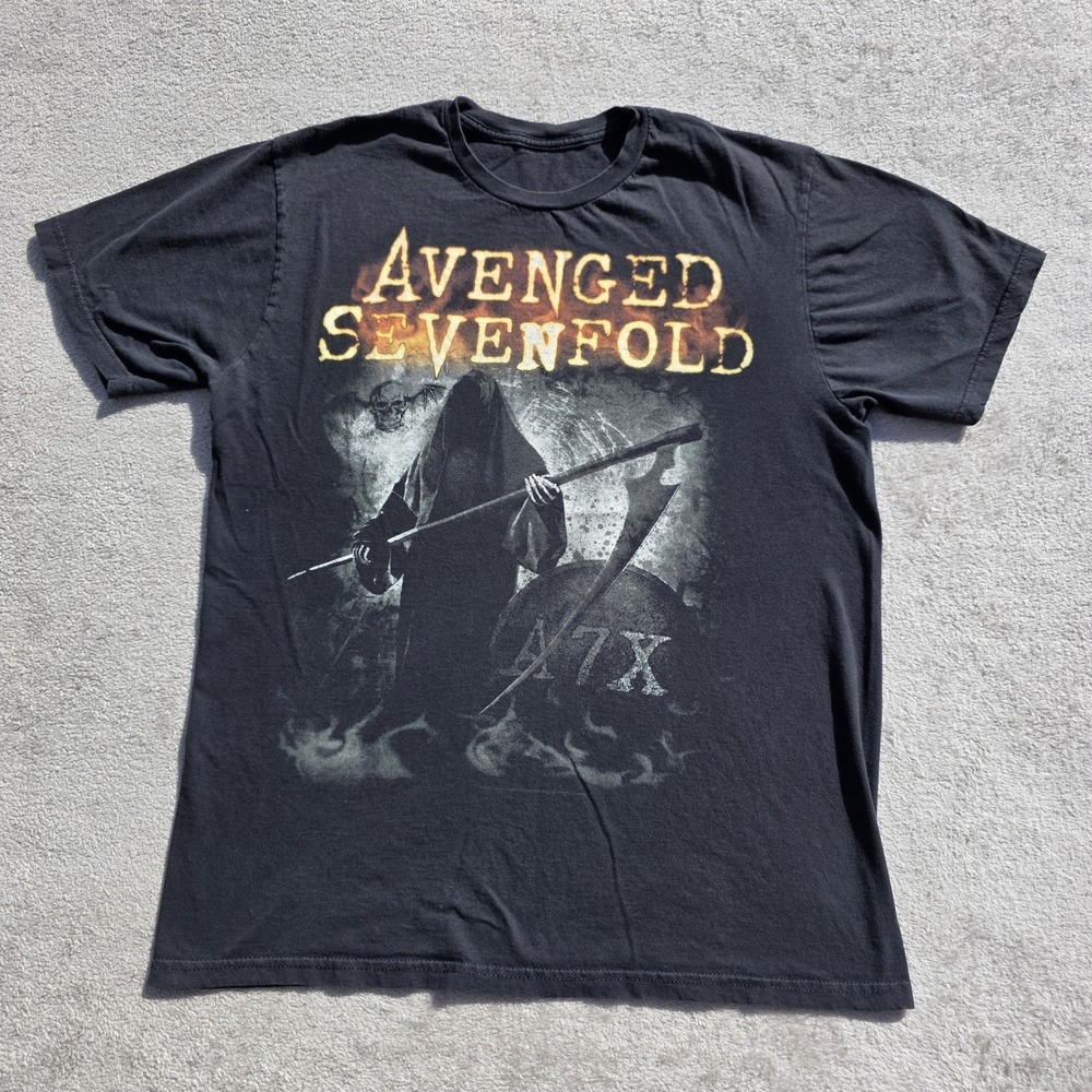 Avenged Sevenfold Shirt Mens Large Black A7X Grim Reaper Grave Rock Band Tee Y2K
